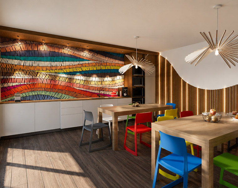  Aménagement d'une cafétéria colorée pour une entreprise locale